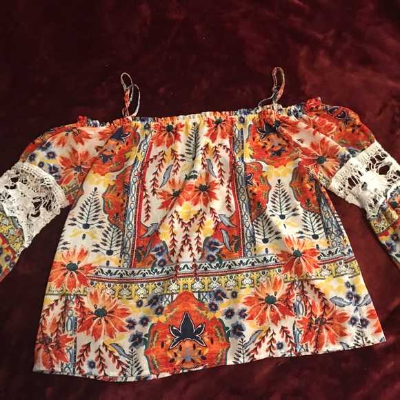 As U Wish Tops - Colorful floral top with bell sleeves.